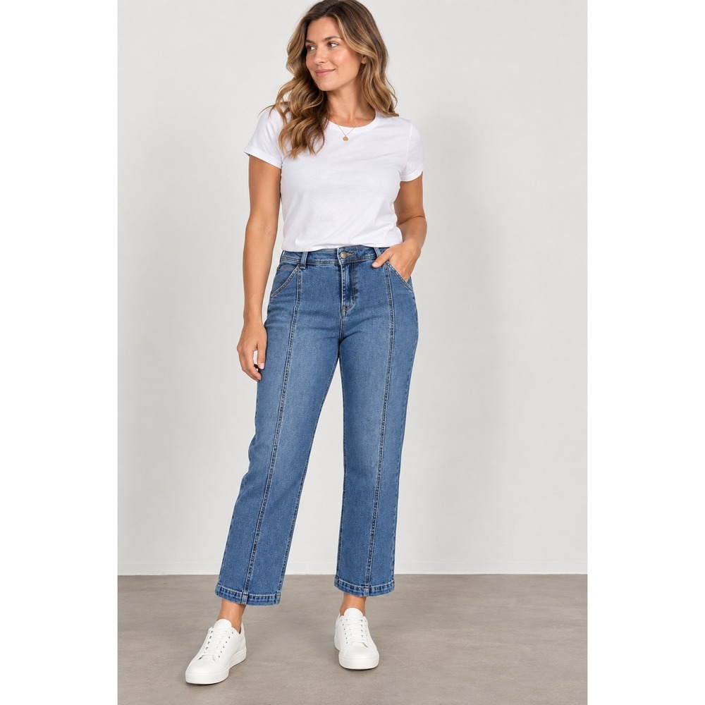 Dip Denim Womens Size 12 Medium Wash High Rise Straight Leg Seam Front Jeans